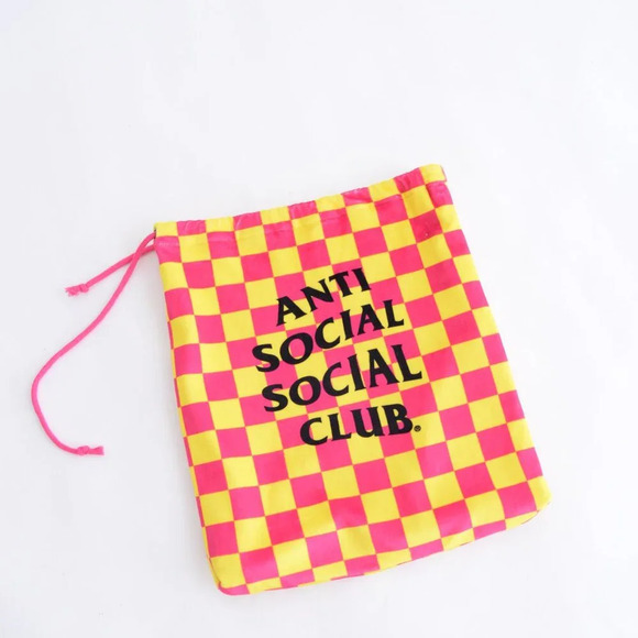 Anti Social Social Club Pink Yellow Checker Velour 2 Piece Pajamas 100% Cotton S - Picture 15 of 16